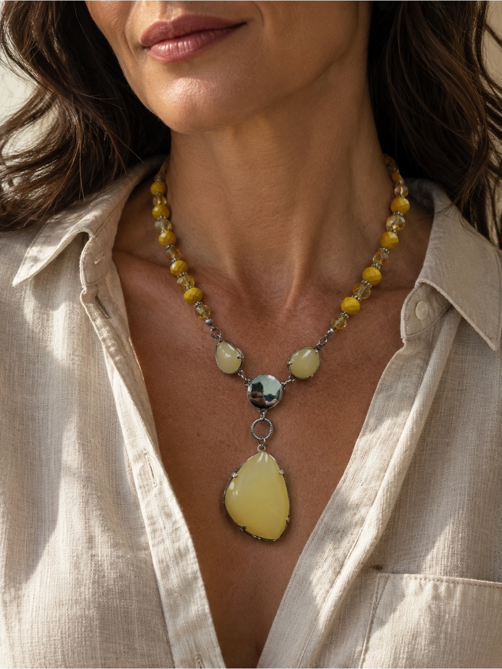 🆕😍🍁Yellow Statement Teardrop Pendant Necklace - Classic Women Jewelry